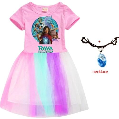 Girls Dress Raya and The Last Dragon Princess Dresses Summer New Kids Short Sleeve Cartoon rainbow Childrens Birthday Clothing