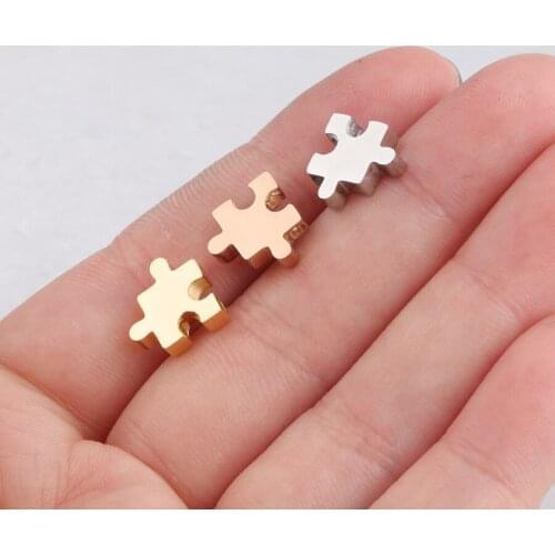 100% Stainless Steel Puzzle Bead Charm For Jewelry Making 1.8mm Hole Metal Jigsaw Beads Mirror Polished 30pcs