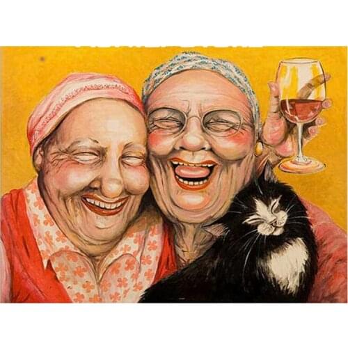 Full square / round 5D DIY Diamond Painting Happy Grandma Cat picture Mosaic Diamond Embroidery Sale Decoration Paintings GH544