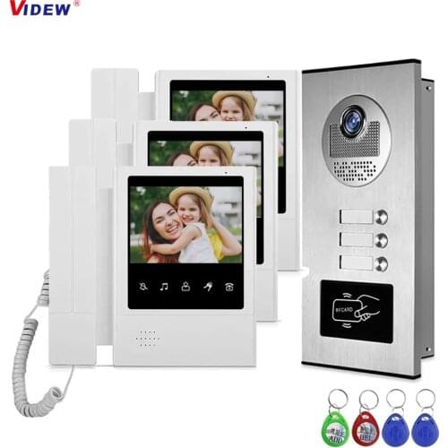 4.3'' Wired Video Doorbell Intercom RFID Access Unlock Door Entry System Camera with 2/3/4 Monitor for Multi Apartment