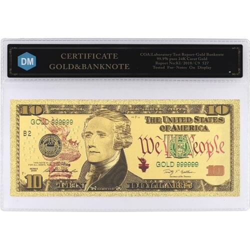 Rare 24k Gold Banknote New USD 10 Dollar American Style Bill Note Gold Banknote Christmas Collection Home Office Decor With COA