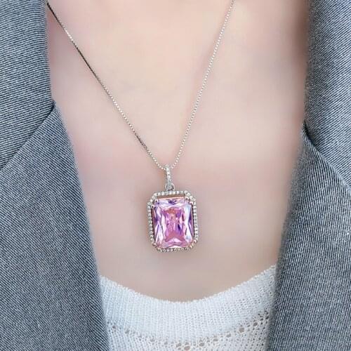 Luxury Crystal Yellow Square Pendant Necklace For Women Jewelry Top Quality Silver Plated Necklace Choker Accessories Female