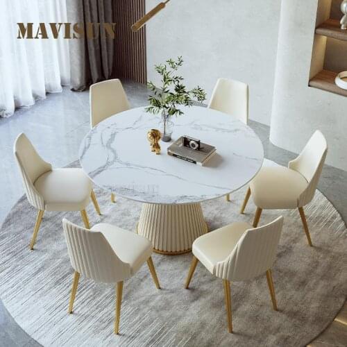 Modern Light Luxury Rock Board Dining Table Practical Retractable Folding Round Table For Home High-end Restaurant Furniture