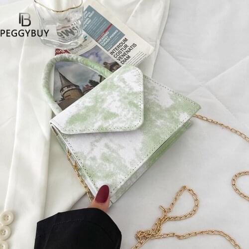 Women Fashion Tie Dye Pritning PU Leather Chain Shoulder Messenger Bags Casual Ladies Top-handle Small Handbags Crossbody Bags