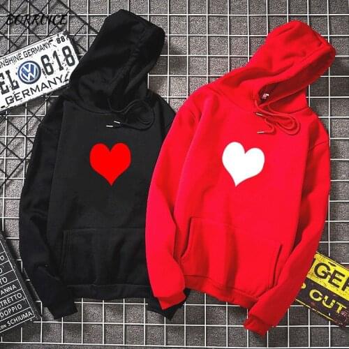 Fashion Womens Autumn Winter Hoodies Fleece Heart Print Harajuku Pullover Loose Lover Hoodies Sweatshirts Couple Casual