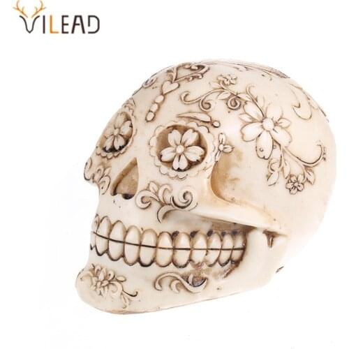 VILEAD Home Decor Resin Skull Accessories Handmade Statue Sculpture Halloween Decoration Model Books Art Gift Birthday Present