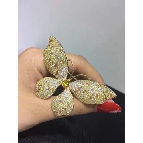 Insect Butterfly brooch pins Yellow color 925 sterling silver with cubic zircon fashion women jewelry free shipping