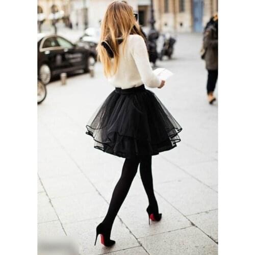 Women Skirt Fashion High Waist Short Tulle Irregular Hem Mesh Tutu Plus Size Black Layer Mesh Sweet Ballet Ball Gown Clubwear