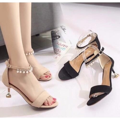 Women High Heels Sandals 2019 New Concise Solid Flock/PU Open Toe Buckle Sexy Womens Party Sandal Summer Shoes