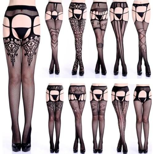 Womens sexy suspenders open-crotch high waist net yarns sexy Garter net hose fishnet panty fishnet tights tt30
