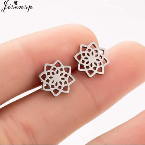 Jisensp Ethnic Mandala Flower Earrings Women Everyday Jewelry Vintage Hollow Plant Stud Earrings Buddhism Style Earing Oorbellen
