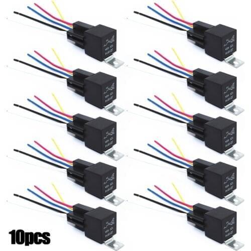 10 PCS 12V 24V SPDT Car Automotive Type Insertion Modification Relay 4 Pin 4 Wires / 5 Pin 5 Wires w / Harness Socket 30/40 Amp