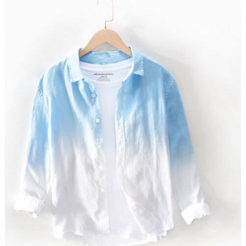 100% Linen Mens Shirts Long Sleeve Slim Fit Fading Dress Shirt Men Quality Social Business Shirts Male Camisa Chemise TS-547