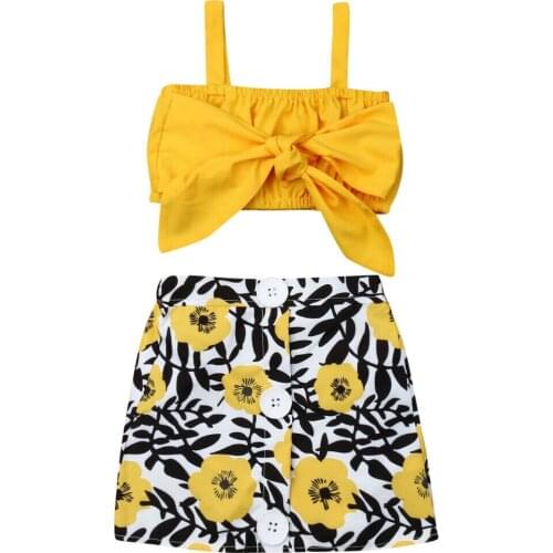 New Toddler Kid Baby Girl Clothes Bow Vest Tops Flower Skirt 2PCS Outfit Sunsuit