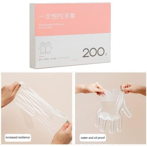 200 Kitchen Disposable Gloves PE Plastic Film Transparent Thickened Gloves Catering Boxed Removable Gloves Bar Kitchenware Tool
