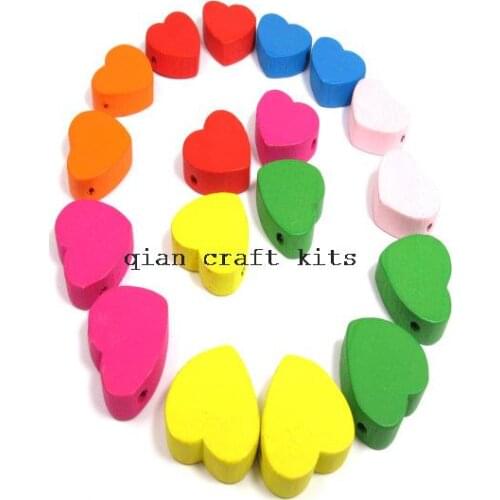 400pcs cute colorful mixed love 3D heart shaped wooden beads Wood applique drops cabochon charm for DIY Heart Wood