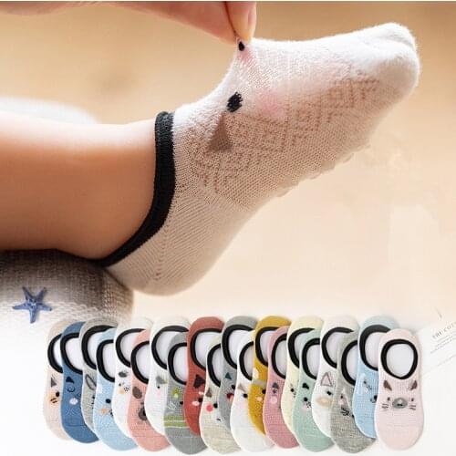 5 Pairs/lot 0 to 4 Years Summer Thin Mesh Socks Childrens Cotton Socks Breathable No-Show Non-Slip Boat Socks For Girls Boys