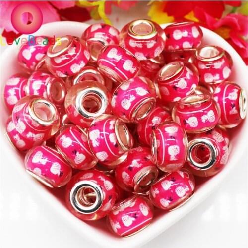 50pcs Silver Plated Buckle DIY Resin Bead Charm Large Hole Fit for Pandora European Jewelry Snake Chain Bracelet for Women Girls