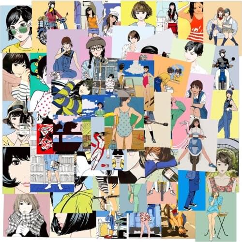 50PCS retro girl heart illustration graffiti sticker personalized decoration motorcycle luggage waterproof foreign trade can be