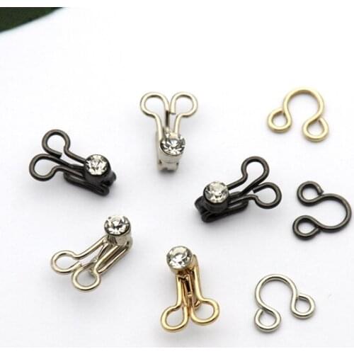 60pairs/lot stone glass diamond hook eye high quality metal bra hooks nickle/black/gold free shipping HE-001
