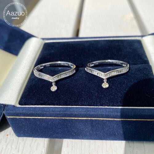 Aazuo Orignal 18K White Gold Real Diamond 0.20CT Fashion Drop Type V Ring for Woman Fashion Gift For Woman Birthday