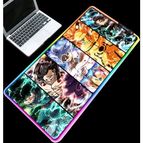 Anime Mouse Pad RGB LED High-end Rubber Base 7 Colors Gaming Accessories Desktop Table Pad S/L/XL/XXL For Fans