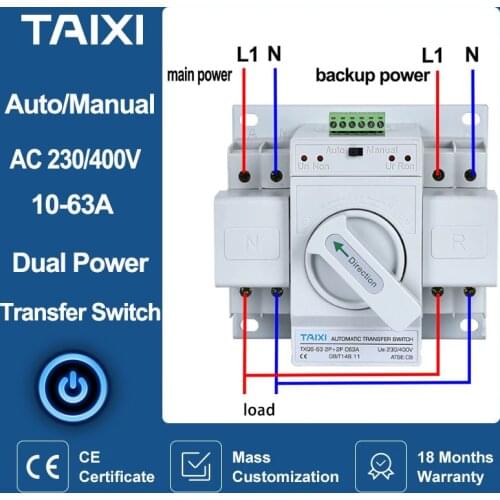 ATS Dual Power Automatic Transfer Switch MCB 2P+2P 3P+3P 4P+4P Auto/Manual Switching of Circuit Breakers MCB 63A 40A 20A32A