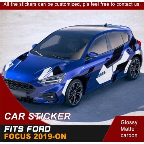 Car Accessories Hood and Side Body Cube Graphic Vinyl Sticker Bonnet Decals Cool Car Sticker Custom Fit for Ford Focus 2019 On