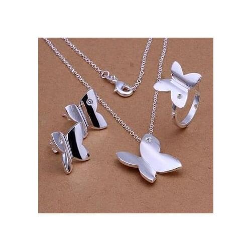 Free Shipping jewelry silver plated Jewelry Set Fine Fashion Charms Silver Jewelry sets Necklace Ring Earring SMTS347