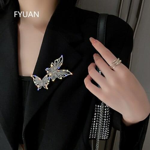 FYUAN Shiny Two Butterfly Rhinestone Brooch for Women Geometric Crystal Statement Jewelry Accessories