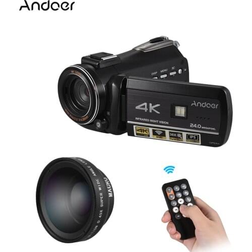 Andoer AC3 4k UHD 24MP Digital Video Camera Camcorder w/ 0.45X Wide Angle Lens/Hot Shoe for External Microphone IR Night Vision