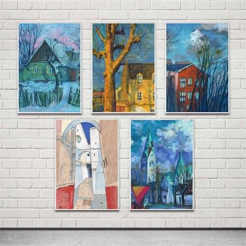 HD Prints House Tree Snow Scenery Canvas Painting Wall Art Graffiti Poster Modern Home Decor Living Room Modular Pictures Frame