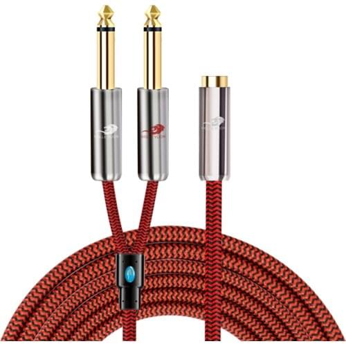 Dual 1/4" (6.35mm) Mono Male to single 1/8'' (3.5mm) Female Audio Extension Cable Mixing Console Amplifier Cord 1m 2m 3m 5m