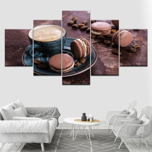 Canvas Painting Happy hour coffee Macaron 5 Pieces Canvas Wall Art Painting Modular Wallpapers Poster Print for Home Decor