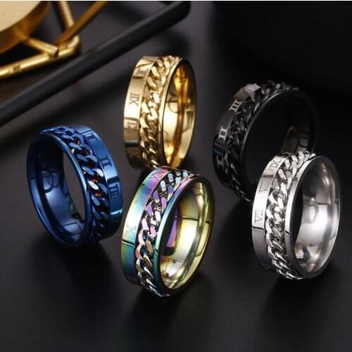 Personalized Roman Numeral Titanium Steel Rings Rotatable Chain Ring Chain Ring Jewelry Wholesale