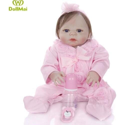 22" new full silicone reborn reborn baby dolls girl bathe toy dolls bebe alive reborn com corpo de silicone
