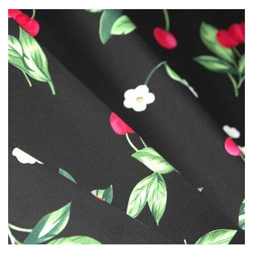 LEO&LIN Black Cherry Leaves Twill Poplin DIY, Patchwork, Cotton Fabric Tissus 50cm