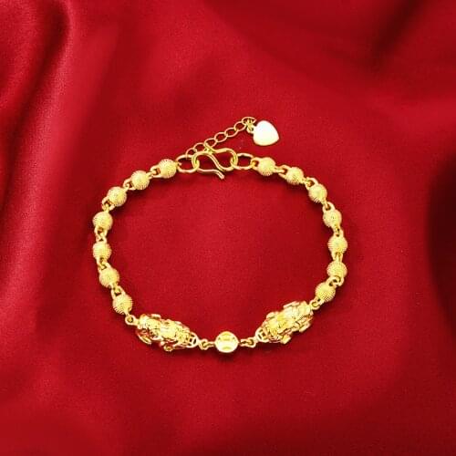 Fashion Bracelet for Women Wedding Anniversary Jewelry 24k Plated Yellow Gold Beads Bracelet for Girlfriend Birthday Gift Female