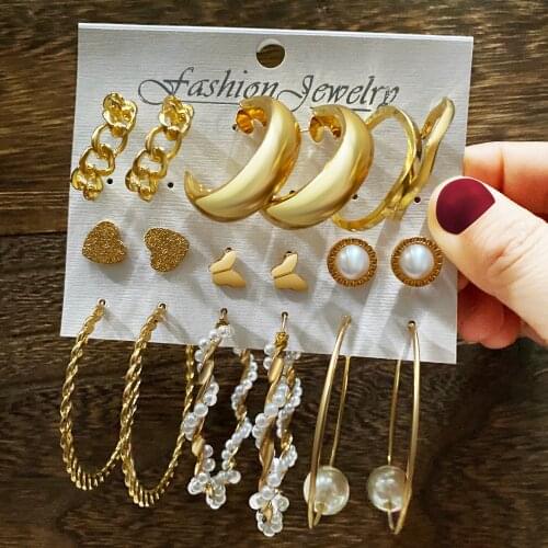 Fashion Gold Pearls Hoop Earrings Set Women Pearl Hoop Earring Oversize Metal Geometric Circle Punk Earring 2021 Female Jewelry