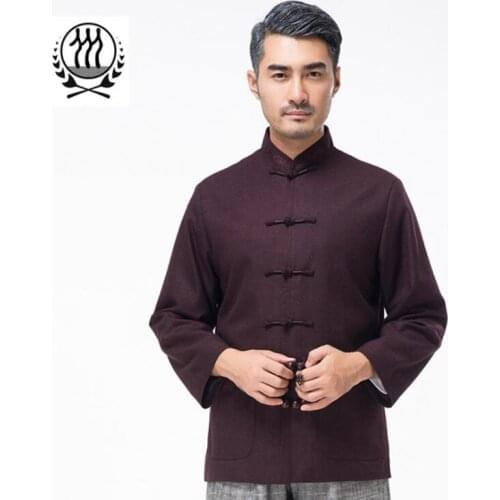 Middle-aged Plate buckle jacket men blazer masculino slim fit wool coats mens Tang suit Chinese style stand collar autumn winter