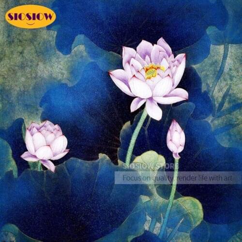 SIOSIOW 5D DIY Diamond Painting Flowers Lotus Full Drill Square 3D Dimond Chinese Mosaic Cross Stitch Kits Embroidery Home Decor