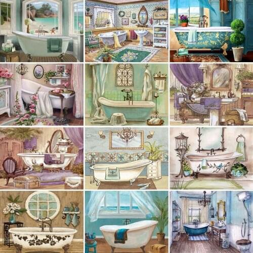 5D DIY Diamond Painting Landscape Bathroom Cross Stitch Kit Full Drill Square Embroidery Mosaic Art Picture of Rhinestones Gift