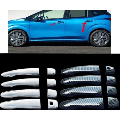 ABS Chrome/Carbon Fiber Car Side Door Handle Cover Trim For Nissan Note 2020 2021 Car styling 4pcs/set Accessories black silvery