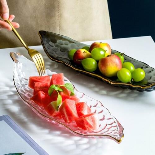 Nordic Fruit Plate Tray Leaf Glass Tableware Plates Vintage Trays тарелки для еды Vaisselle Platos посуда т менажница접시