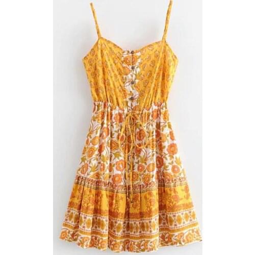 New Spring Skirt Print Bohemia Holiday Style Women Skirt Boho Fold Summer Beach Girl Sexy Yellow Skirt Plus Size