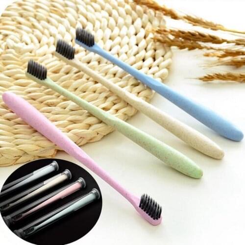 NEW Wheat Straw Handle Toothbrush Travel Bamboo Charcoal Toothbrush Dental Tongue Cleaner Soft Toothbrush Portable Tool