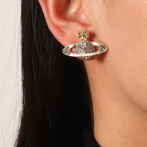 New 2021 Fashion Trend Silver Color Planet Stud Earrings for Women Rhinestone Saturn Earring Female Jewelry Gift TLSM