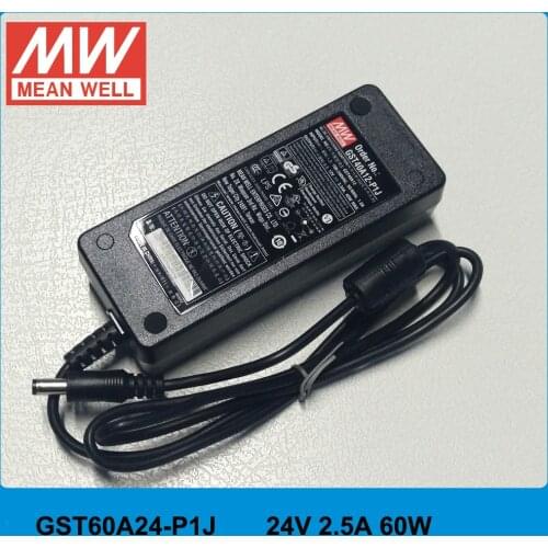 Original Mean Well GST60A24-P1J 60W 24V 2.5A AC/DC high reliable Level VI Meanwell green desktop Adapter
