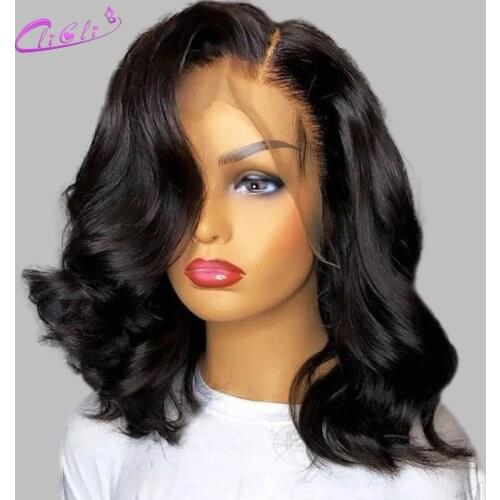 Bob Wig Lace Front Human Hair Wigs Peruvian Body Wave Closure Wig 13X4 Lace Frontal Human Hair Transparent Lace Bob Bodywave Wig