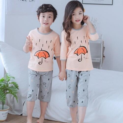 Boys Girls Pajamas Children Sleepwear Baby Sets Cute Umbrella Pattern Pyjamas Cotton Casual Nightwear Clothes Kids Clothing
